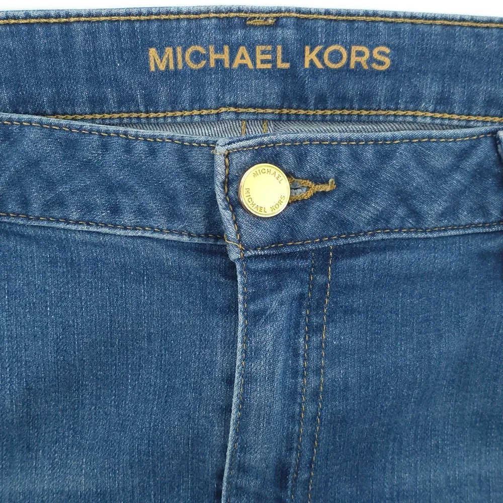 Michael Kors Womens Jeans Cropped Flare 12‎ Blue Frayed Hem Denim